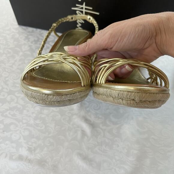 Cole Haan Andra 8.5 Gold Leather Braided Slingback Cork Wedge Sandals Womens 4" - Picture 8 of 8